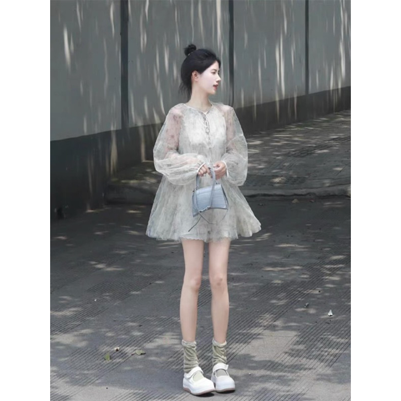 Đầm voal dài tay dáng baby doll