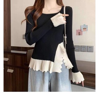 Áo len nữ dài tay xẻ tà chất tăm dáng basic dễ phối đồ