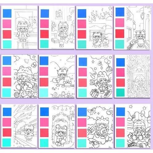 Sổ tô màu 12 trang cho Bé kèm màu nước được nén khô và cọ