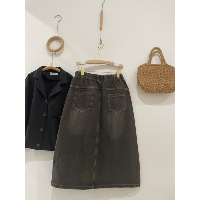 Chân váy jean dài đẹp lạ siêu cưng eo chun 72-80