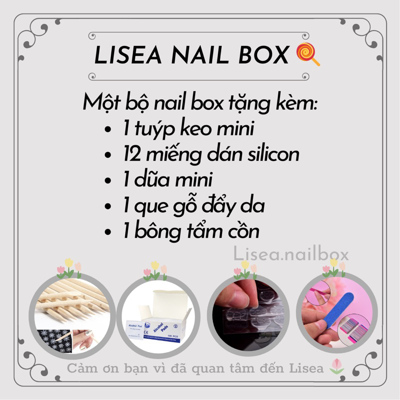 Nail box thiết kế BLACK TRÁNG GƯƠNG FORM BẦU by LISEA - Kèm keo dũa Móng tay giả Móng úp Nailbox  đáng yêu sang chảnh