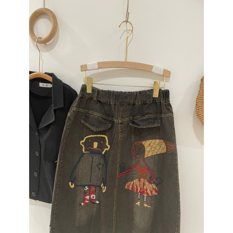 Chân váy jean dài đẹp lạ siêu cưng eo chun 72-80