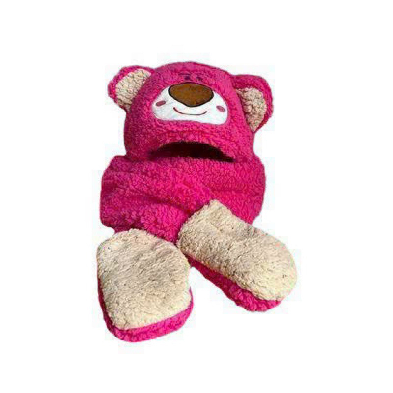 Mũ lông gấu Lotso hồng 3in1 ấm áp