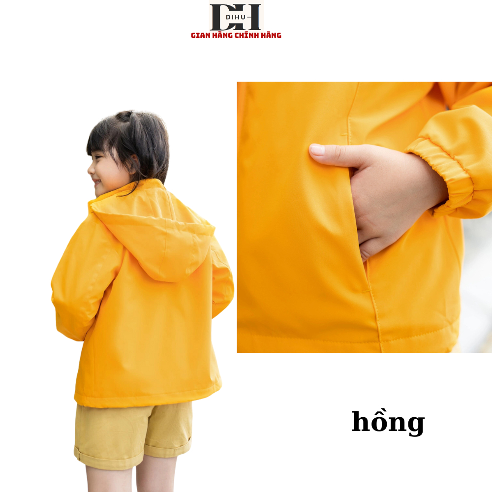 Áo khoác trẻ em Dihu, áo khoác gió cho bé trai bé gái mùa thu đông chống nước bui bẩn tia uv vải dù