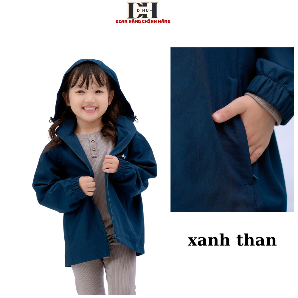 Áo khoác trẻ em Dihu, áo khoác gió cho bé trai bé gái mùa thu đông chống nước bui bẩn tia uv vải dù