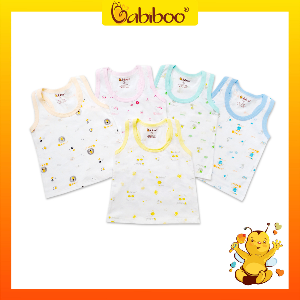 Áo ba lỗ cho trẻ sơ sinh BABIBOO, áo sơ sinh cotton mặc mùa hè in hình BB144