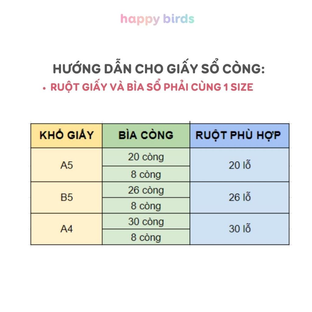 Binder bìa còng A4 A5 B5 A6 A7 6-20-26-30 còng sắt có dây chun bìa trong mờ làm sổ ghi chép planner HappyBirds