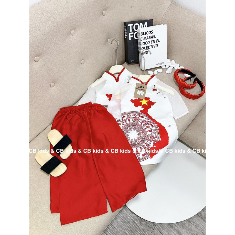 Set bộ áo dài in hinh bản đồ kèm bờm tóc