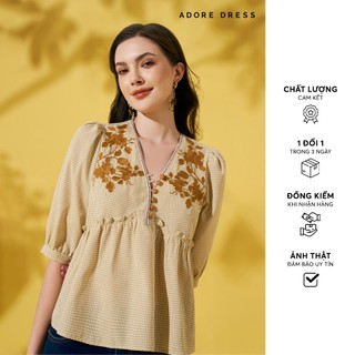 Áo Tops casual style thô mềm karo nhí vàng peplum 312TO1030 ADORE DRESS