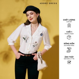 Áo sơ mi Shirts casual style đũi xước trơn trắng 312SH1029 ADORE DRESS