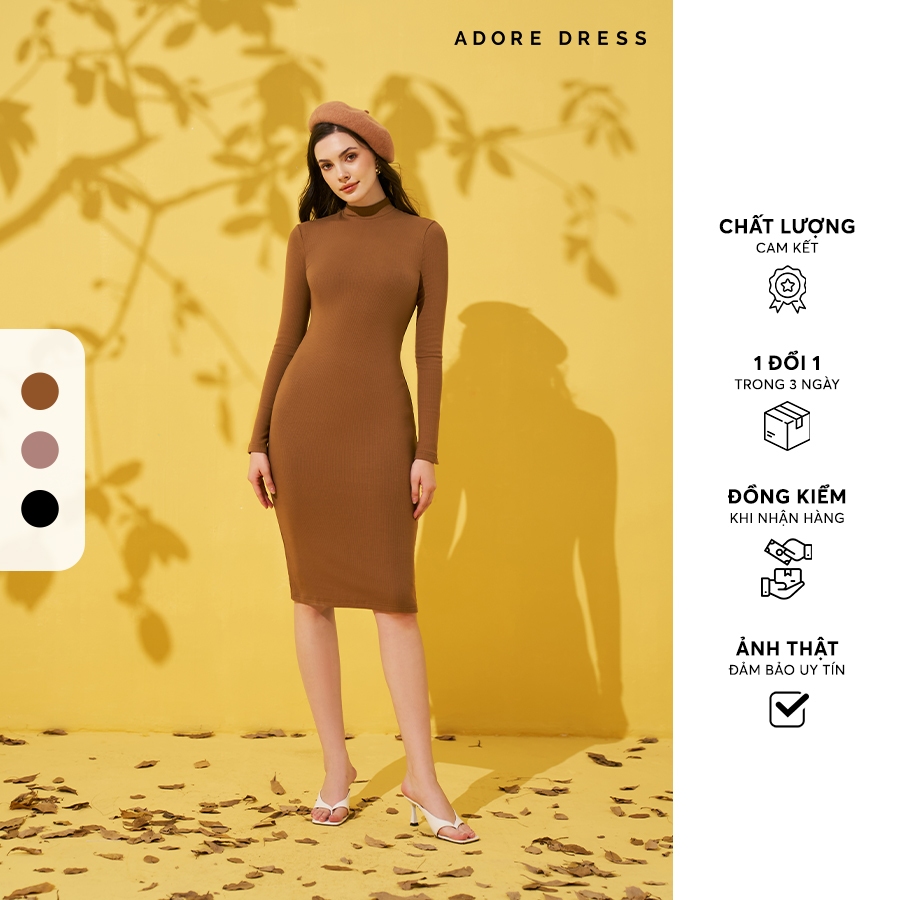 Midi len tăm tay phối khuy 4 màu 2KD0005 ADORE DRESS