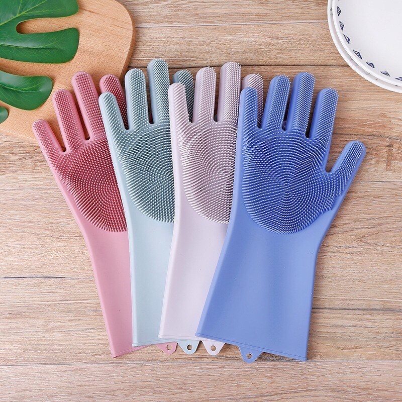 Xả găng tay rửa bát sợi silicon không cần miếng rửa bát
