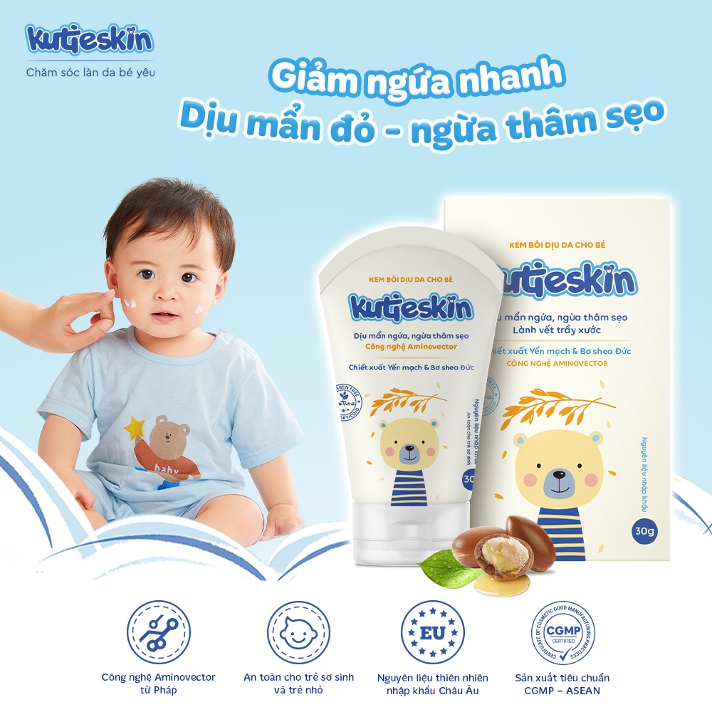 Combo Nước tắm gội thảo dược cho bé Kutieskin 200ml và Kem bôi dịu da cho bé Kutieskin 30g