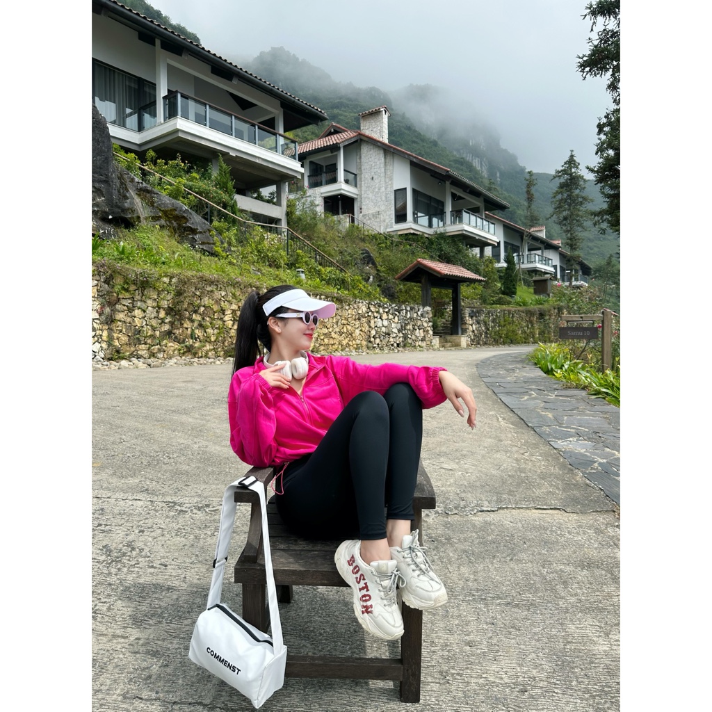 Áo khoác croptop rút eo DEMONT - Chất nỉ da cá cao cấp - BRUN