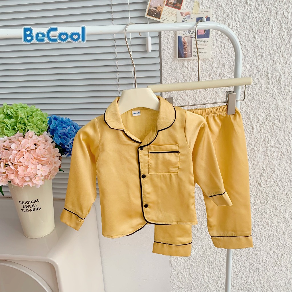 Bộ Pizama Lụa Trơn Dài BECOOL, Bộ Pizama Lụa Trơn Dài Cho Bé Từ 8 - 27kg