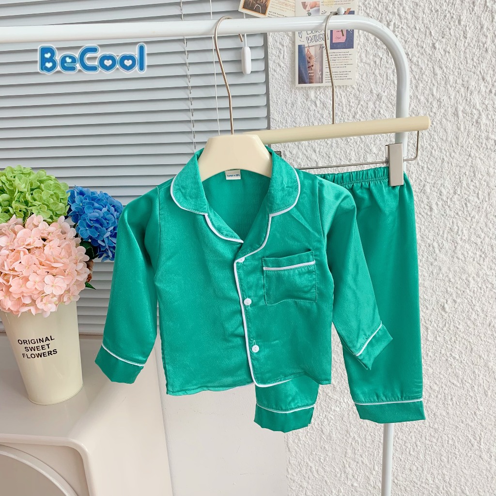 Bộ Pizama Lụa Trơn Dài BECOOL, Bộ Pizama Lụa Trơn Dài Cho Bé Từ 8 - 27kg