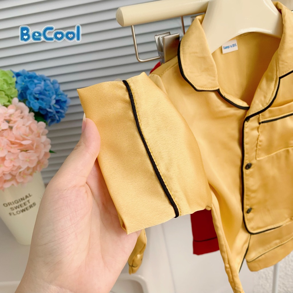 Bộ Pizama Lụa Trơn Dài BECOOL, Bộ Pizama Lụa Trơn Dài Cho Bé Từ 8 - 27kg
