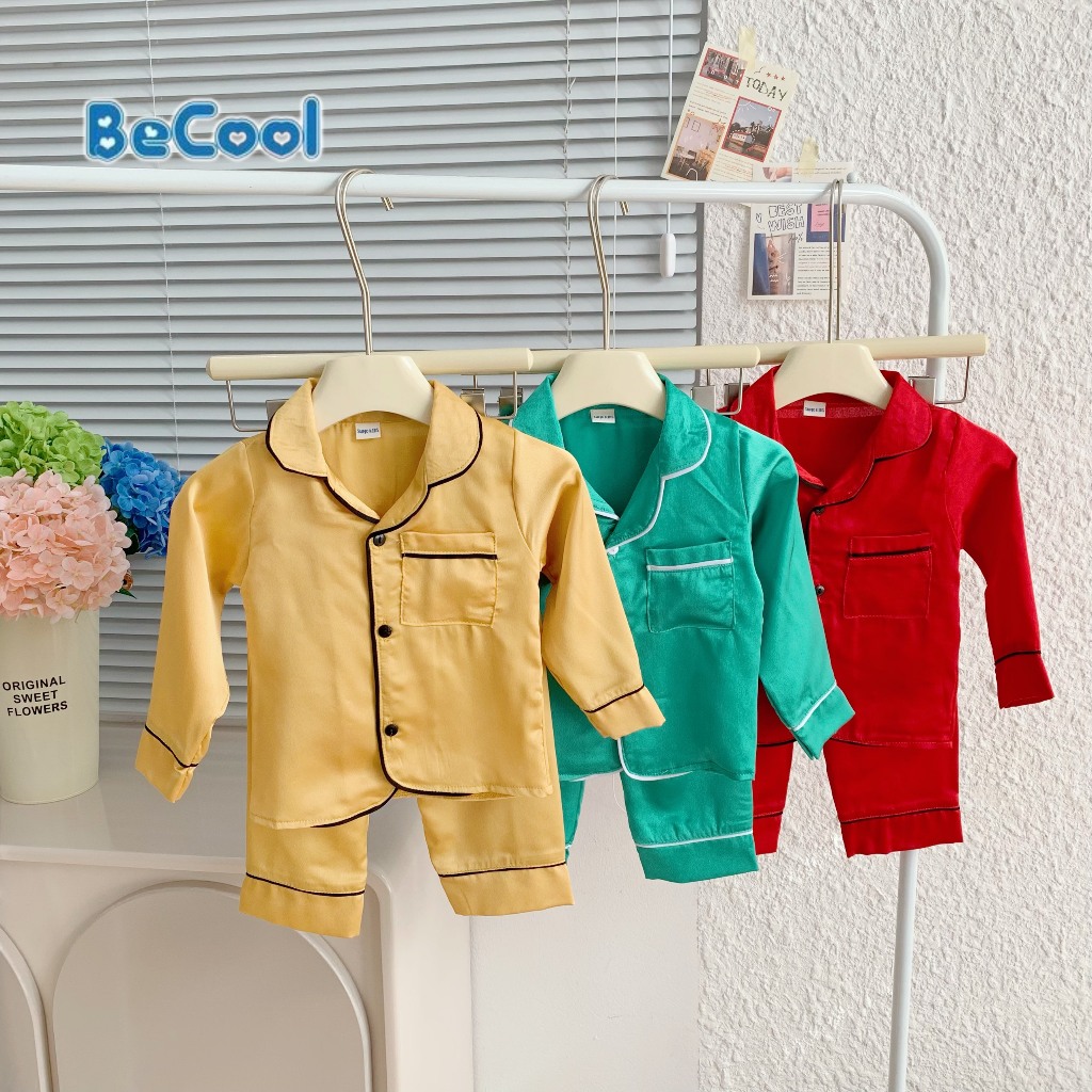 Bộ Pizama Lụa Trơn Dài BECOOL, Bộ Pizama Lụa Trơn Dài Cho Bé Từ 8 - 27kg