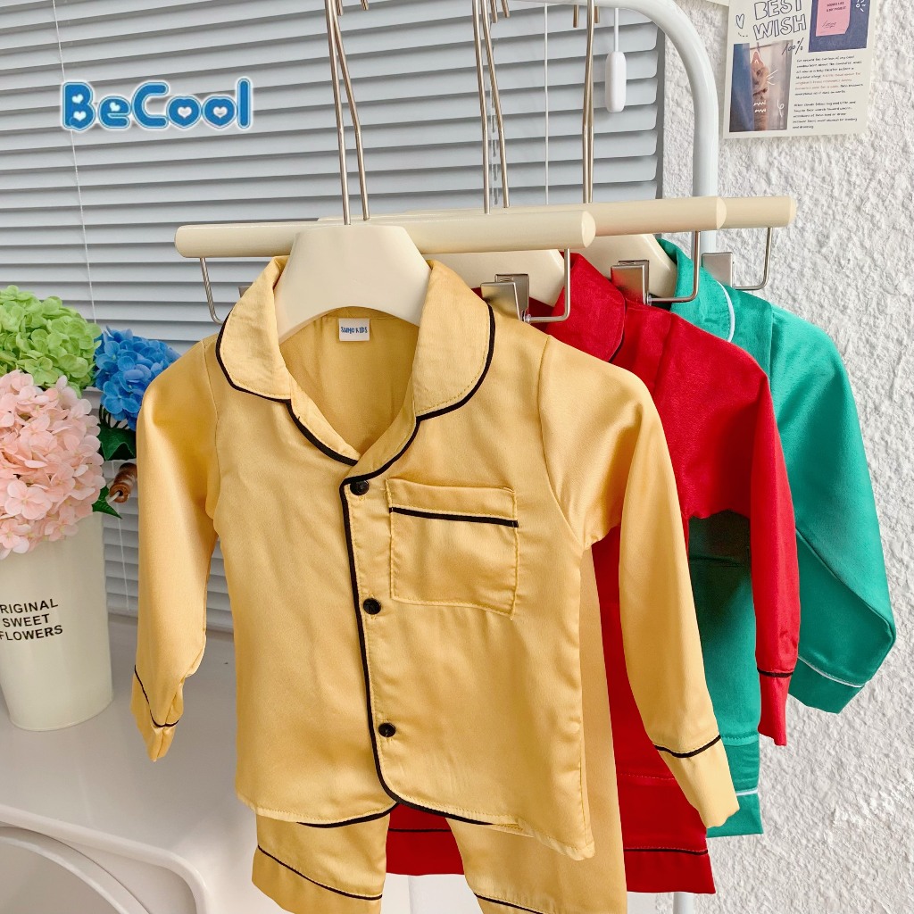 Bộ Pizama Lụa Trơn Dài BECOOL, Bộ Pizama Lụa Trơn Dài Cho Bé Từ 8 - 27kg