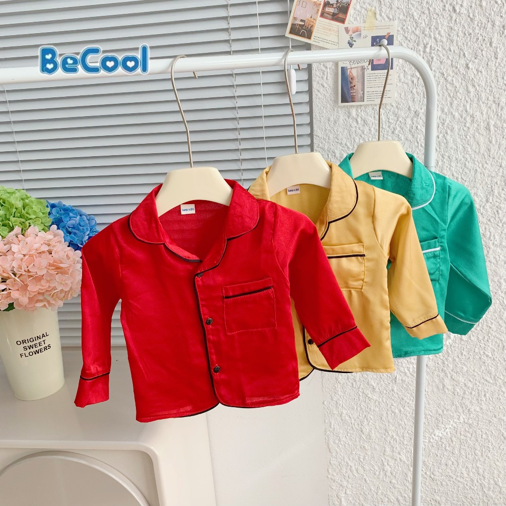 Bộ Pizama Lụa Trơn Dài BECOOL, Bộ Pizama Lụa Trơn Dài Cho Bé Từ 8 - 27kg