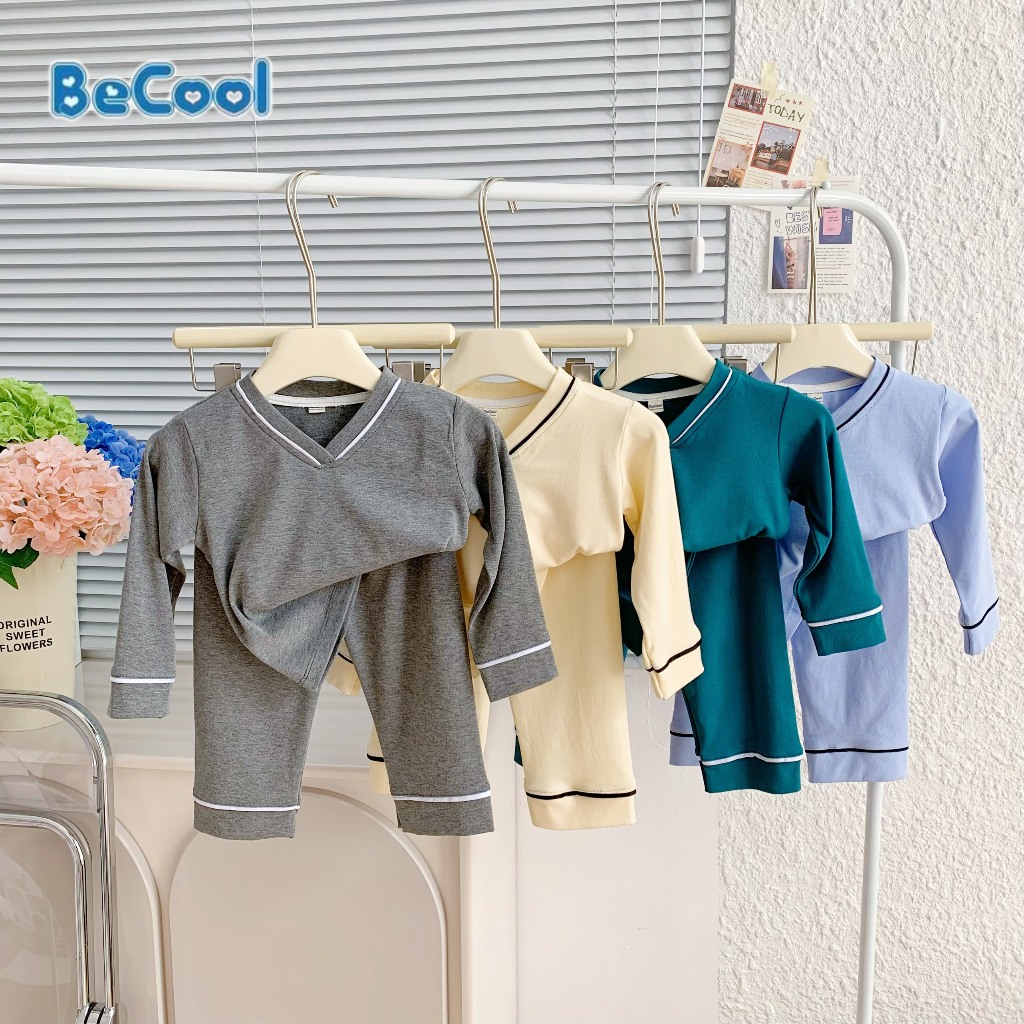 Bộ Dài tay Cổ V BECOOL, Bộ Dài Tay Thu Đông Cho Chất Zip Hàn Cho Bé Từ 8-27kg