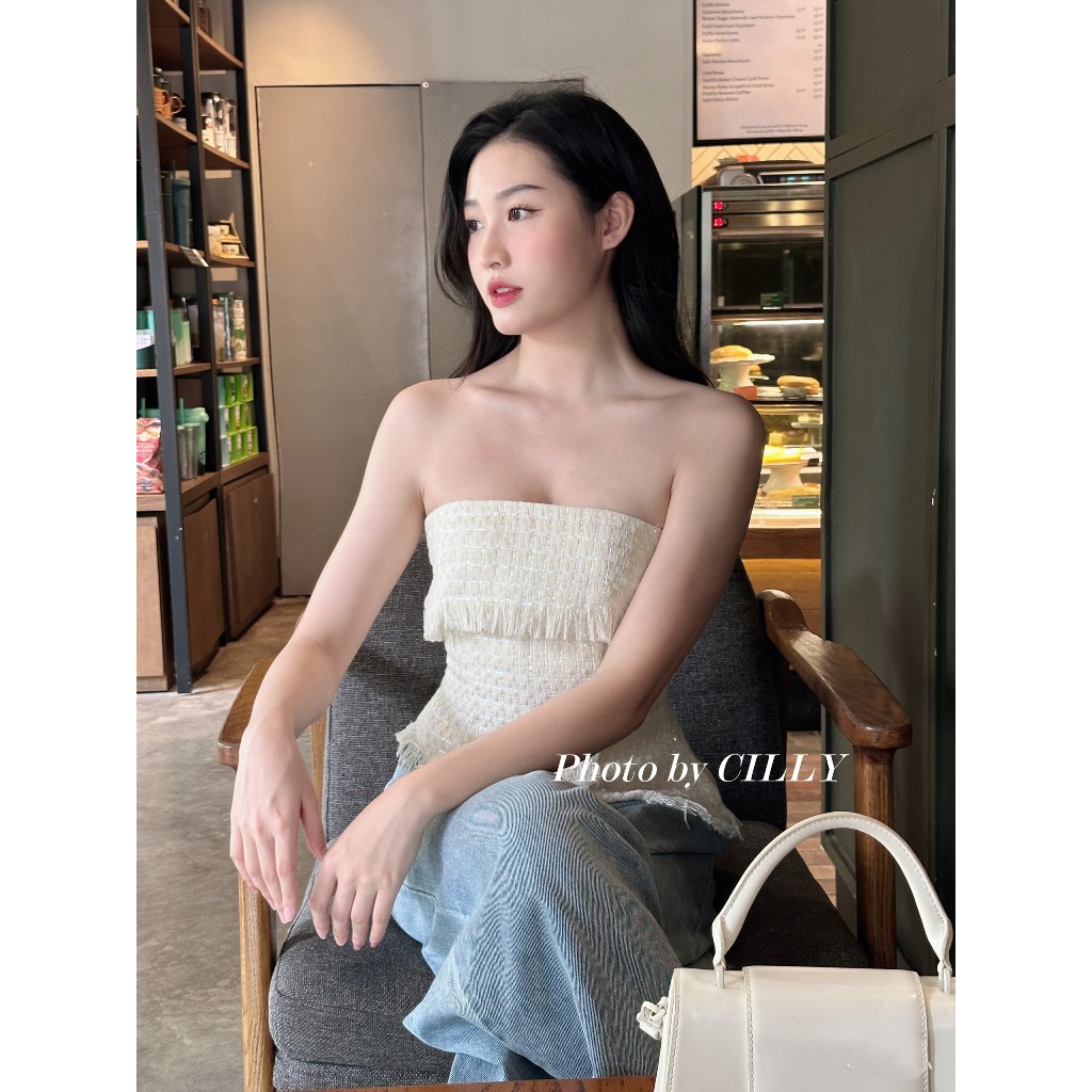 Áo ống cúp ngực áo quây dạ tweed kim sa nữ kiểu tiểu thư sang trọng tôn dáng thời trang thiết kế cilly.studio A09