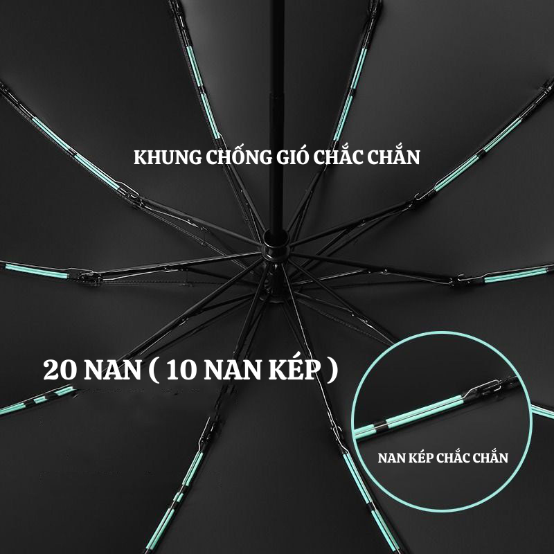 Dù Che Mưa HUTO 20 Nan Viền Phản Quang Ánh Sáng Đi Đêm Chống Thấm