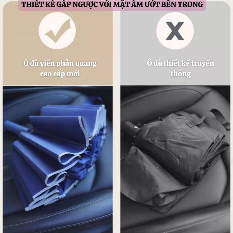 Dù Che Mưa HUTO 20 Nan Viền Phản Quang Ánh Sáng Đi Đêm Chống Thấm