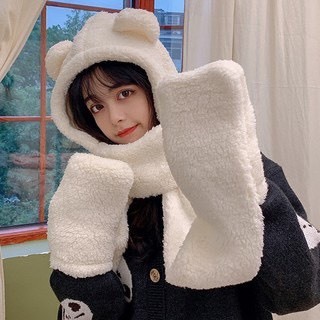 Mũ Len Tai Gấu Lông Mềm Bluehope có khẩu trang đáng yêu mẫu mới