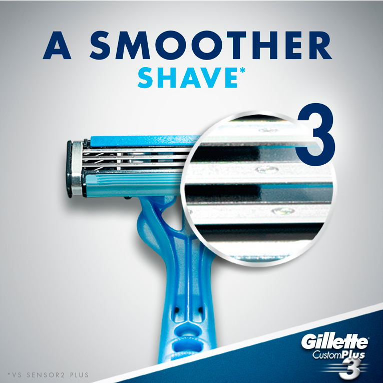 Dao cạo Gillette Custom Plus 3 lưỡi, set 3 chiếc bàn cạo râu hàng nội địa Nhật chính hãng