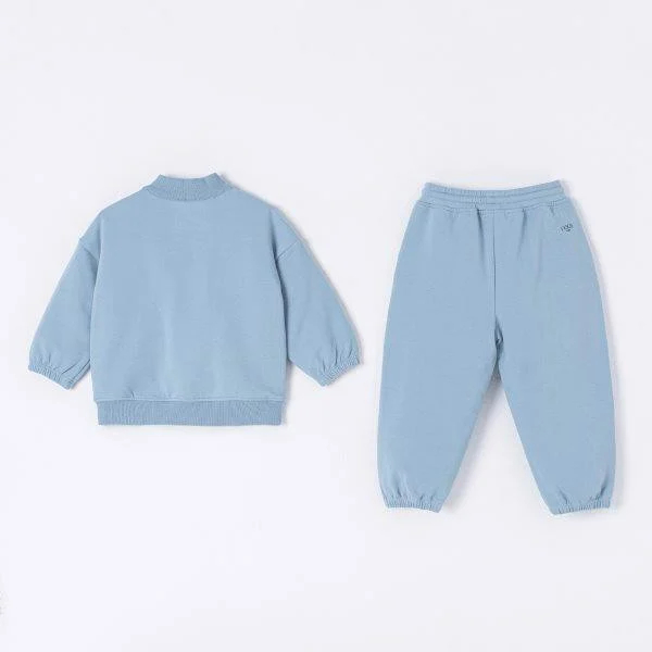 NOUS Bộ áo quần dài màu xanh cổ kéo khóa hình thêu trang trí 1Y 2Y 3Y 4Y