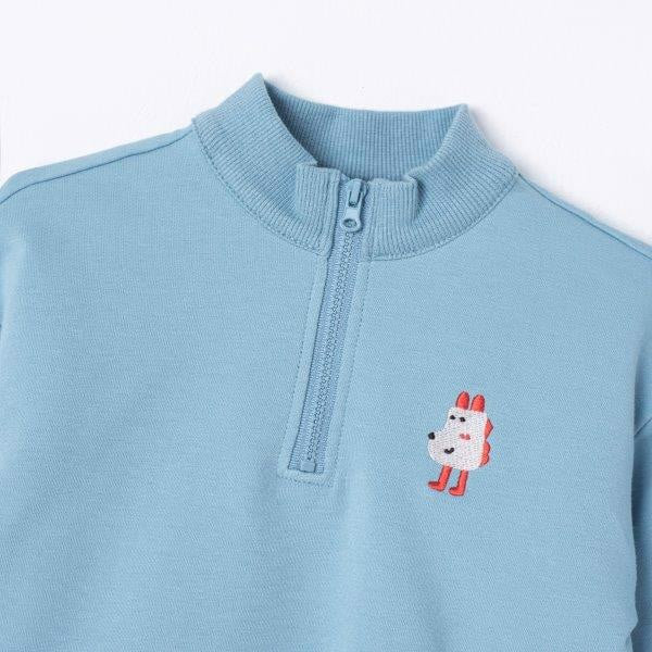 NOUS Bộ áo quần dài màu xanh cổ kéo khóa hình thêu trang trí 1Y 2Y 3Y 4Y