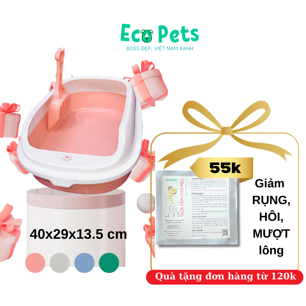 Khay vệ sinh ECOPETS cho mèo con tặng kèm xẻng thành cao sản xuất tại Việt Nam chắc chắn chống văng cát