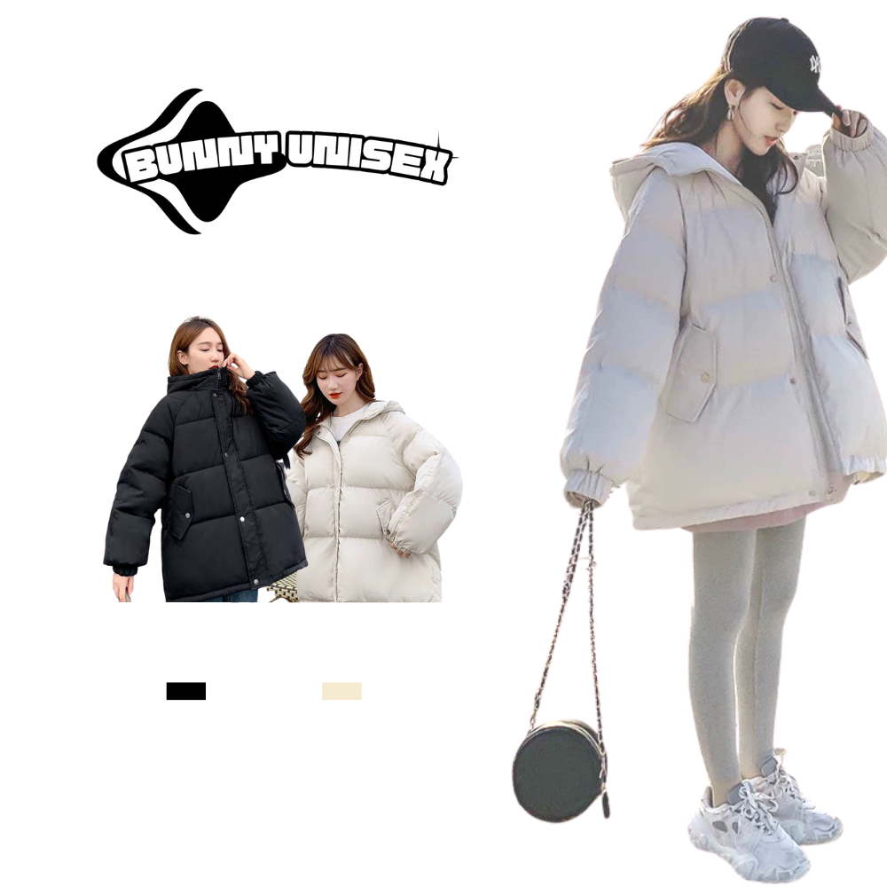 Áo phao nữ trần bông siêu ấm có mũ to rộng Deliz tông màu basic hàng loại 1 thời trang Hàn Quốc Bunny