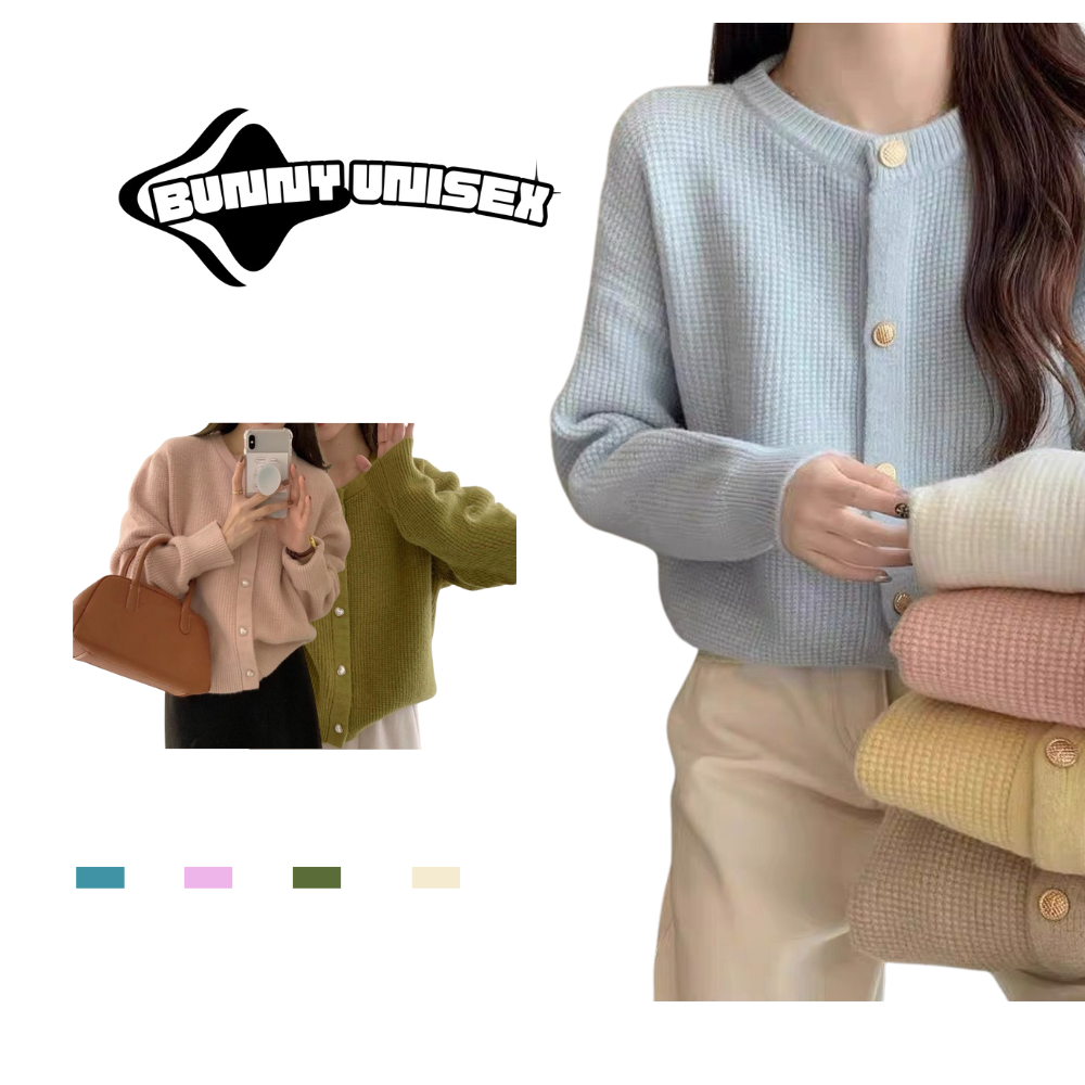 Áo len cardigan cổ tròn cúc ngọc tiểu thư nhẹ nhàng thời trang, len dày mịn hàng Quảng Châu loại 1 BUNNY deliz