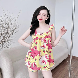 Đồ bộ ngủ 2 dây dễ thương, bộ lụa mặc nhà mát form 40-58kg