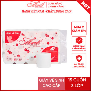 Giấy vệ sinh Silkwell Cherry 15 cuộn 3 lớp chính hãng mềm mịn siêu dai