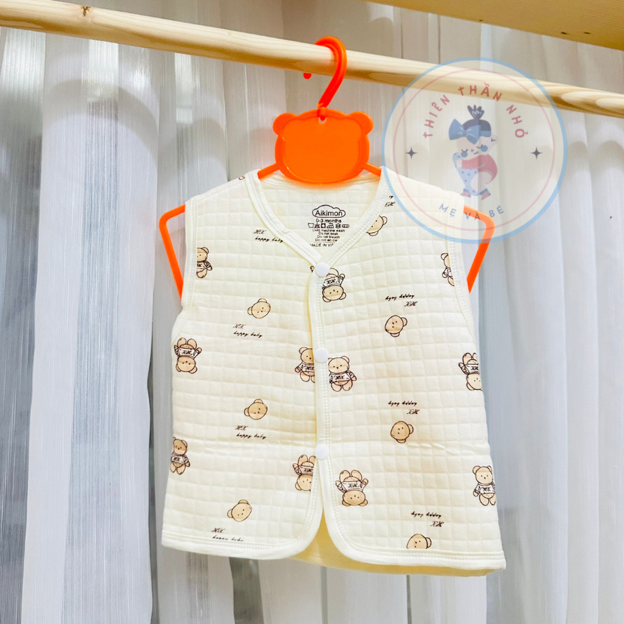 Áo Gile Chần Bông Cài Lệch Mềm Mịn Cho Bé Trai Bé Gái Sơ Sinh Thu Đông 3-14KG