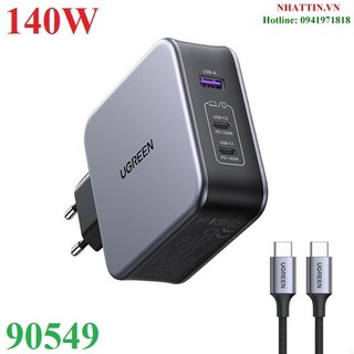Củ sạc nhanh nexode 140w gan pd3.1, 2 usb type-c và 1 usb type-a ugreen 90549 cao cấp