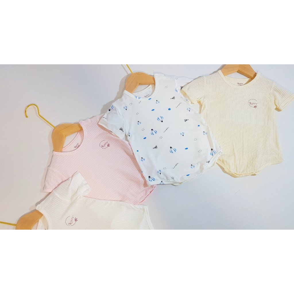 Bộ Body Chip Cộc Vân Phối Màu Dễ Thương, Vải Thoáng Mát, Mềm Mịn, Siêu Thấm Hút Dành Cho Bé Nhà Luxry