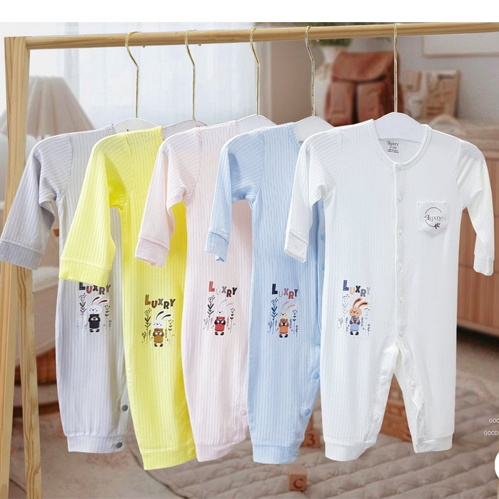 Body dài cài thẳng thỏ vân đáng yêu thương hiệu Luxry cho trẻ sơ sinh đến 18 tháng