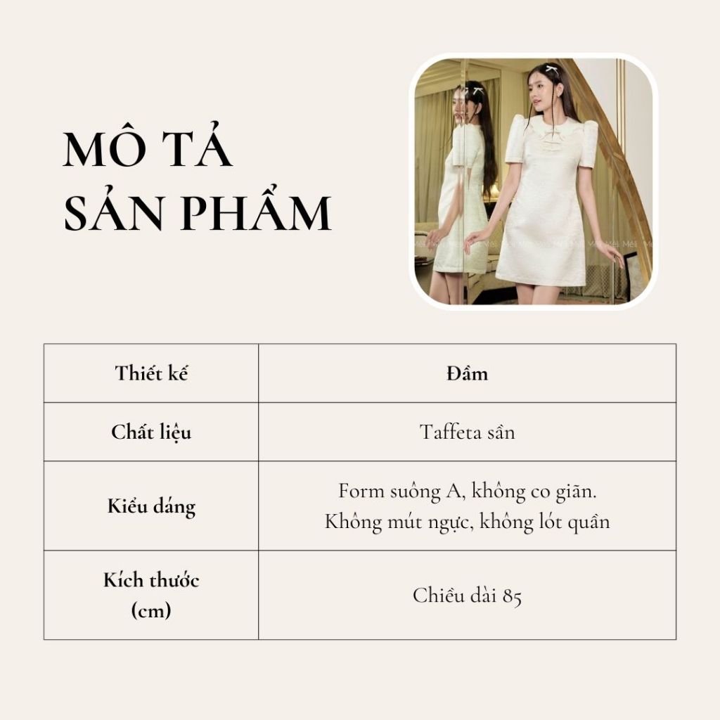 Váy xuông kem vai bồng nơ ngực-Thiết kế cao cấp Méli