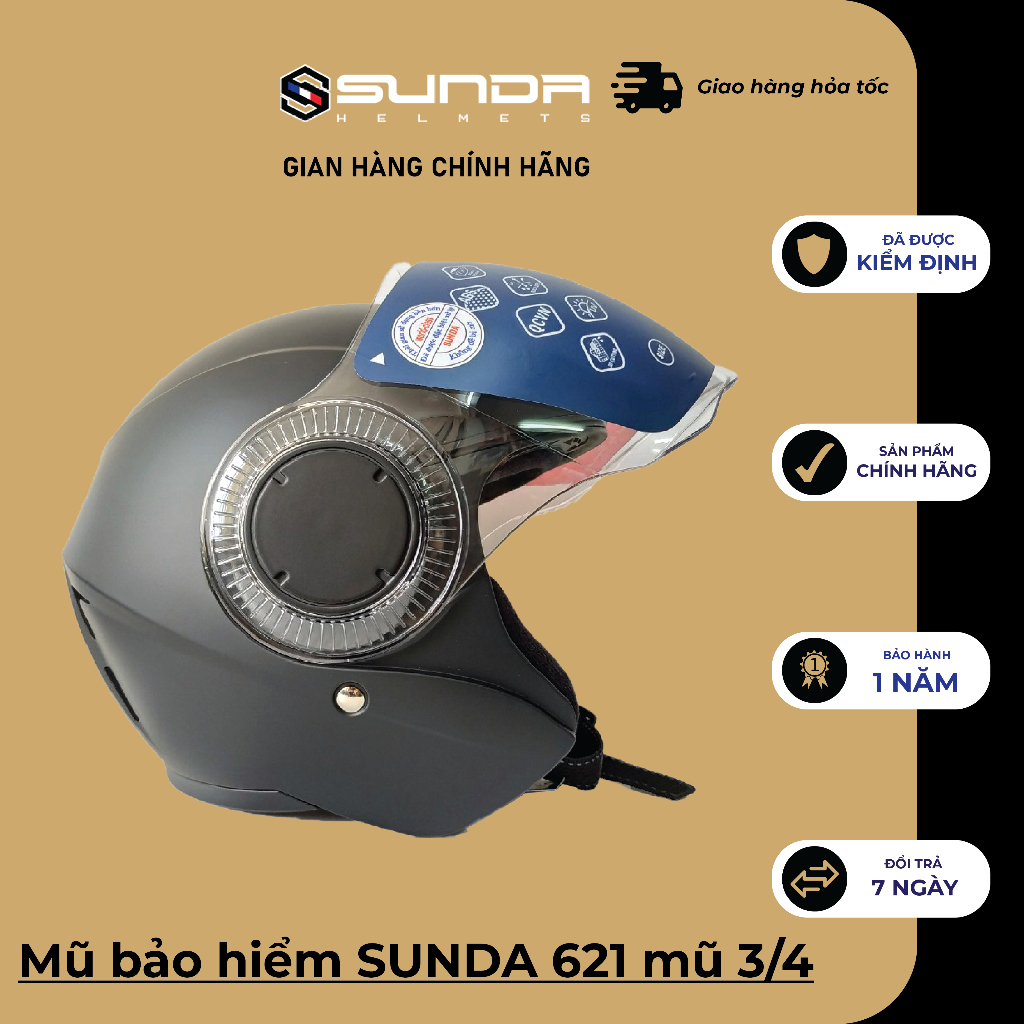 Mũ bảo hiểm SUNDA 621 mũ 3/4 freesize - nhiều màu