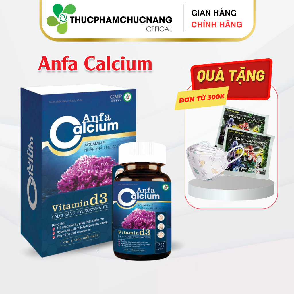 (AF) Canxi hữu cơ cho bà bầu và người thiếu hụt canxi - Anfa Calcium ANFAS (lọ 30v).