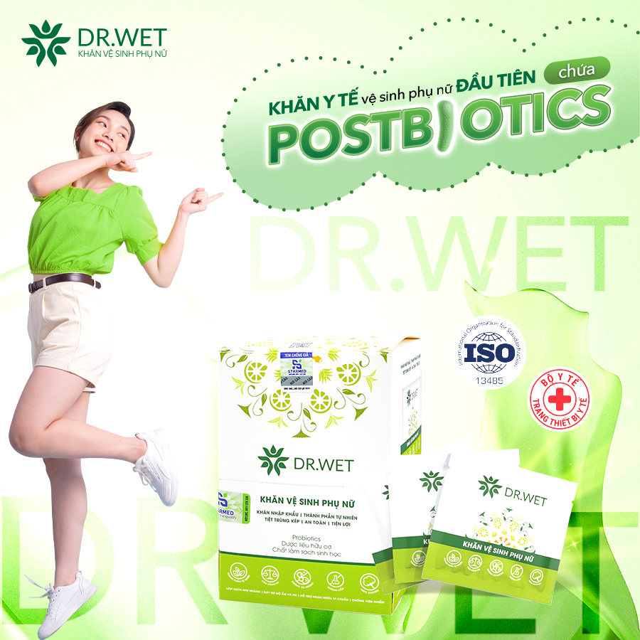 Khăn Y Tế Vệ Sinh Phụ Nữ DR.WET Giúp Làm Sạch, Hỗ Trợ Giảm Mùi Tiện Lợi DR WET Chính Hãng