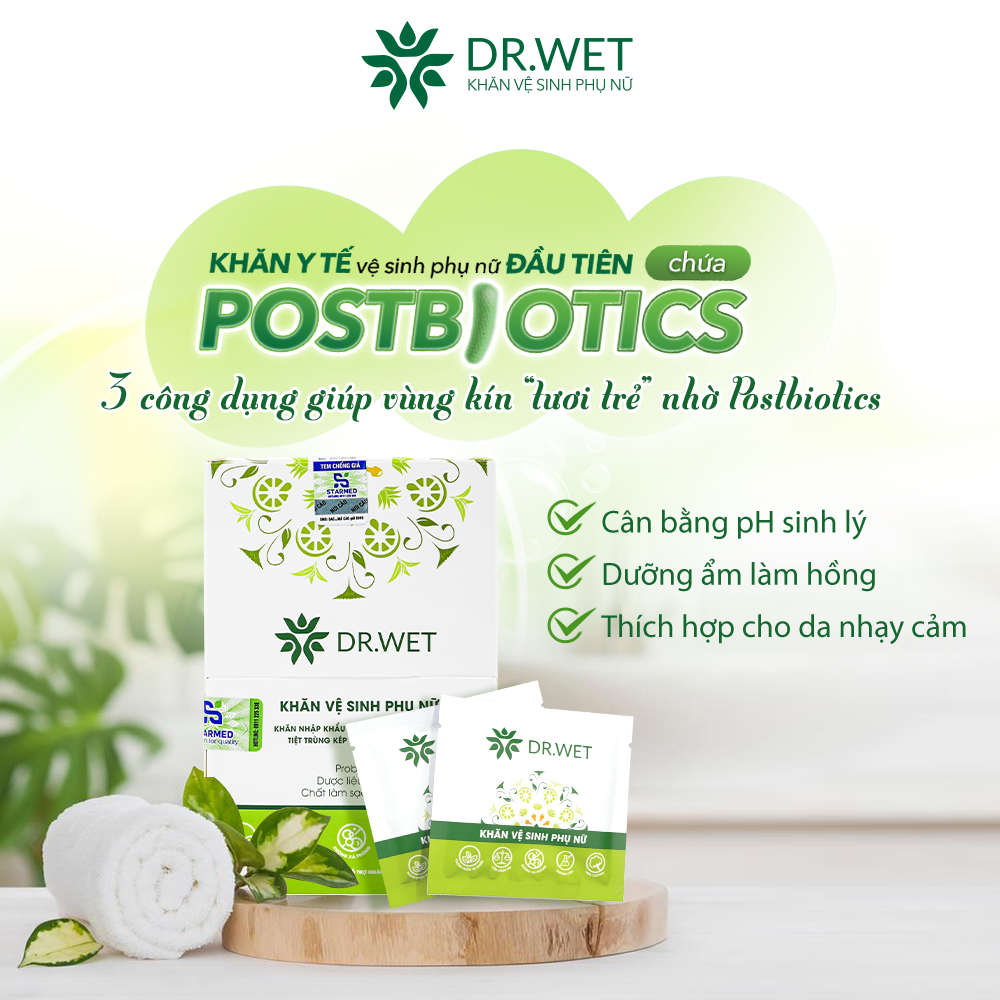 Khăn Y Tế Vệ Sinh Phụ Nữ DR.WET Giúp Làm Sạch, Hỗ Trợ Giảm Mùi Tiện Lợi DR WET Chính Hãng