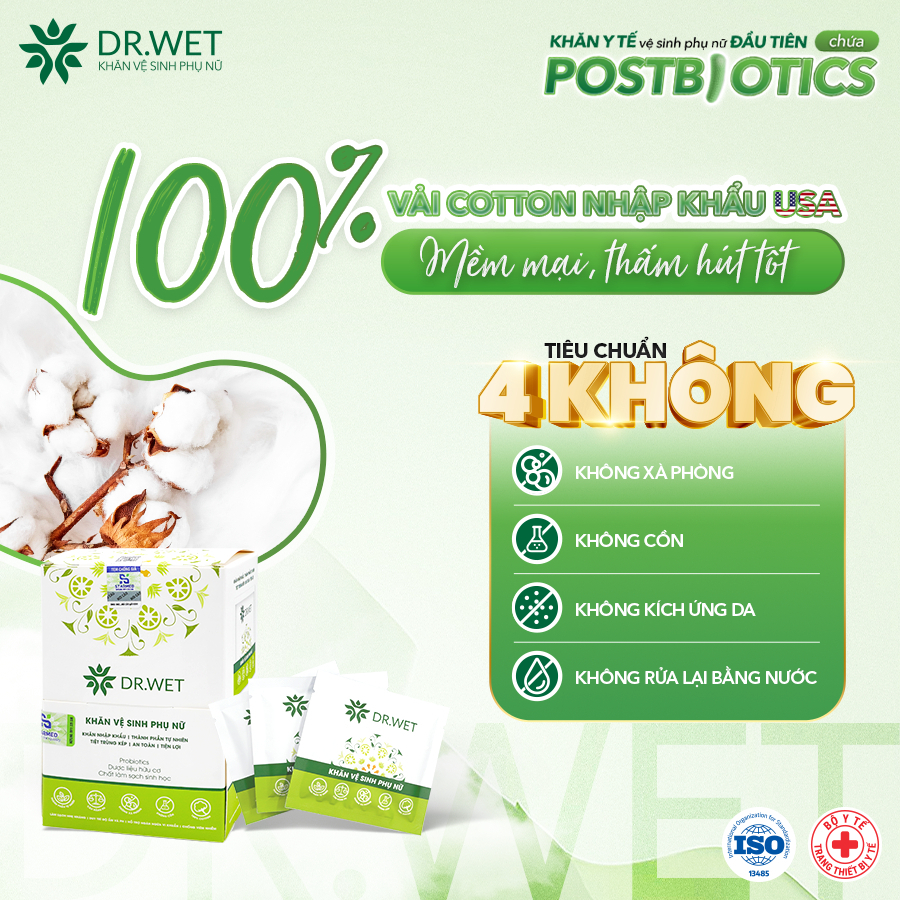 Khăn Y Tế Vệ Sinh Phụ Nữ DR.WET Giúp Làm Sạch, Hỗ Trợ Giảm Mùi Tiện Lợi DR WET Chính Hãng