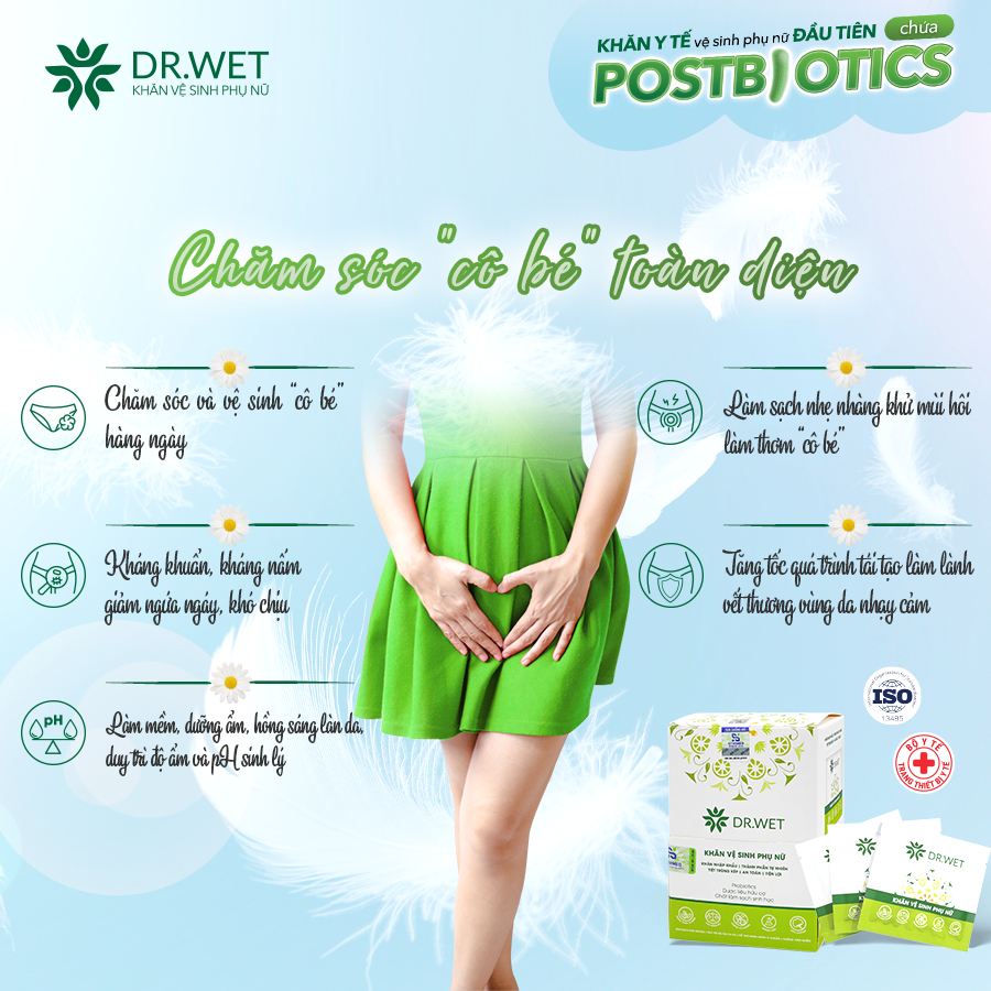 Khăn Y Tế Vệ Sinh Phụ Nữ DR.WET Giúp Làm Sạch, Hỗ Trợ Giảm Mùi Tiện Lợi DR WET Chính Hãng