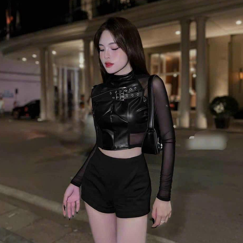Áo lưới phối da 2 Đai - A86