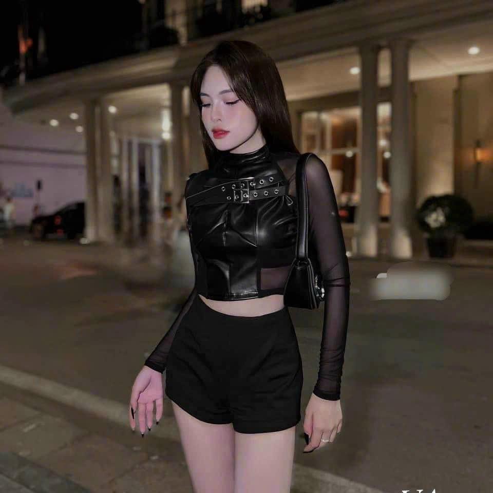 Áo lưới phối da 2 Đai - A86